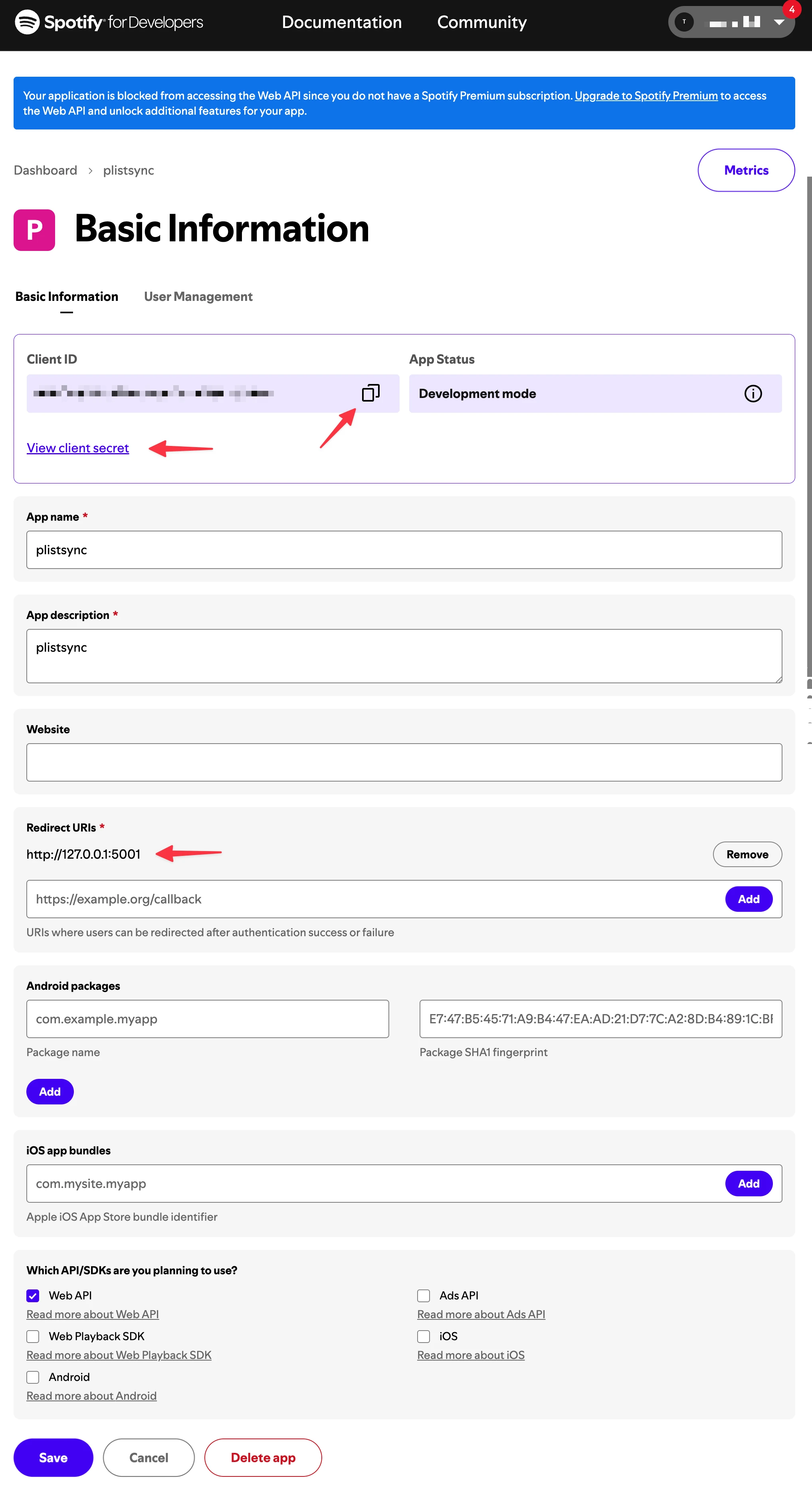 Configure the app's callback, and get and
